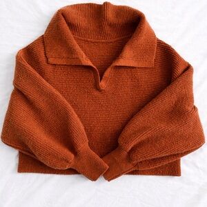 Rust Orange Collared Knit Sweater - Women